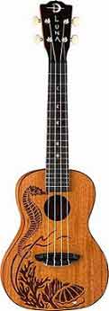 Luna UKEPEARL Seahorse Etched Pearl Inlay Concert Body Ukulele, Rosewood Fingerboard with Gig Bag, Satin
