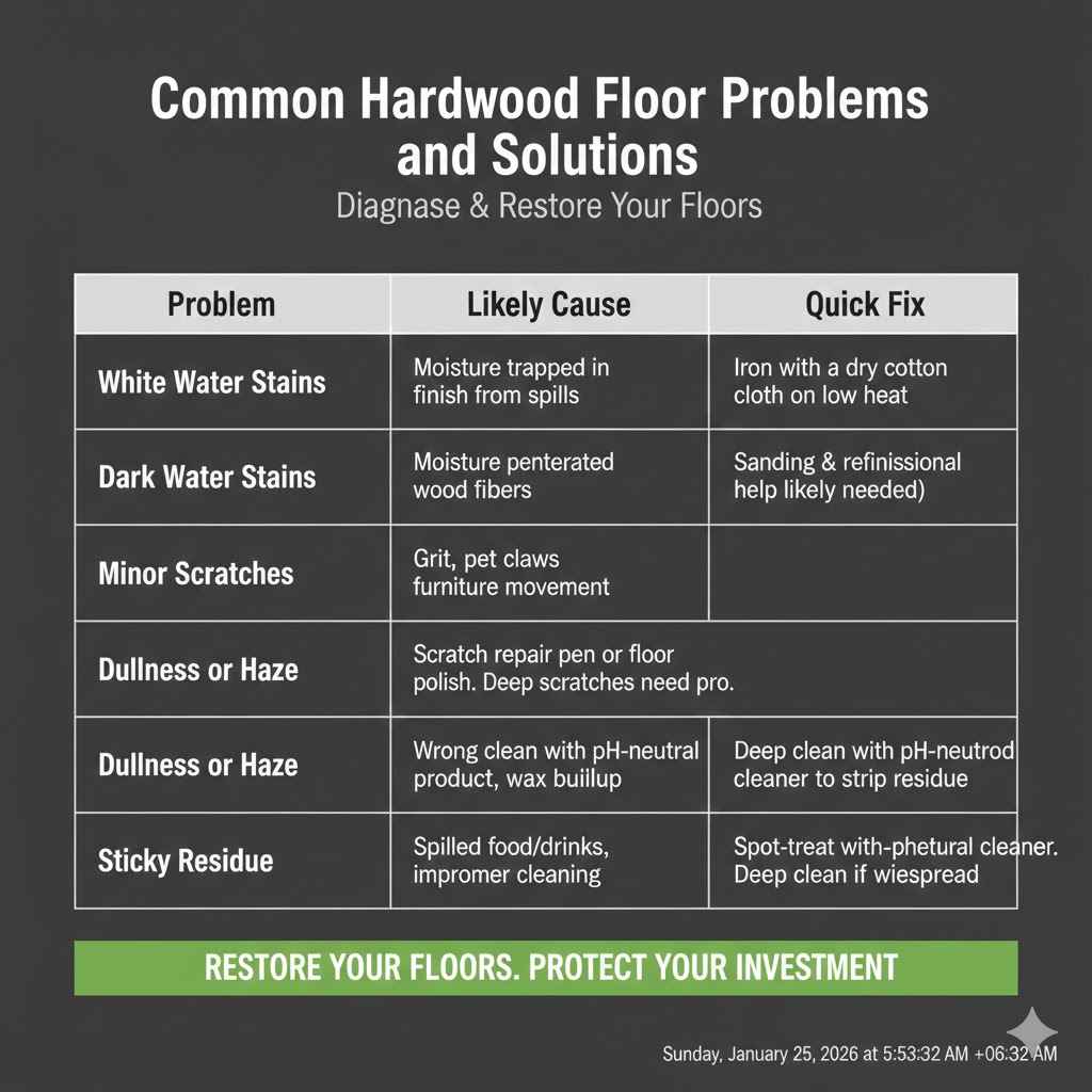 A Table of Common Hardwood Floor Problems and Solutions