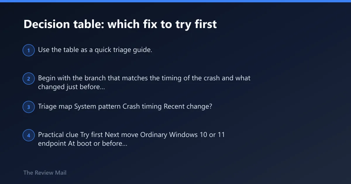 Steps: Decision table: which fix to try first