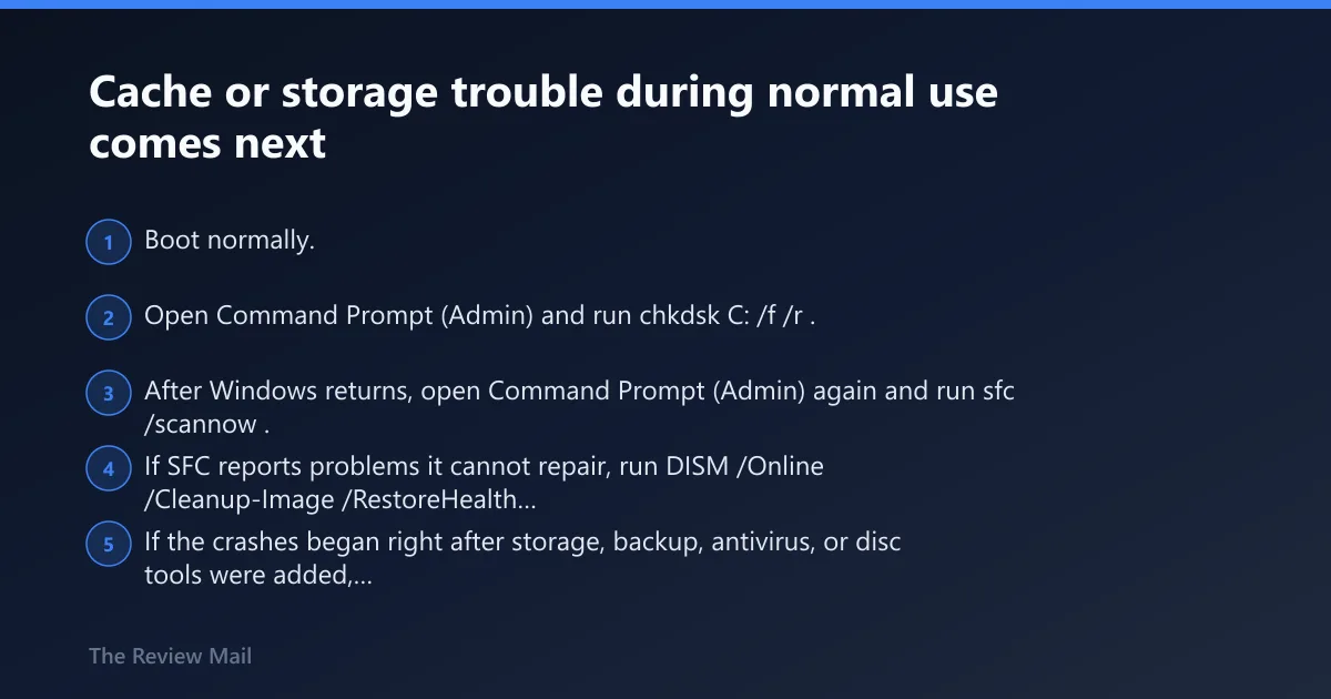 Steps: Cache or storage trouble during normal use comes next