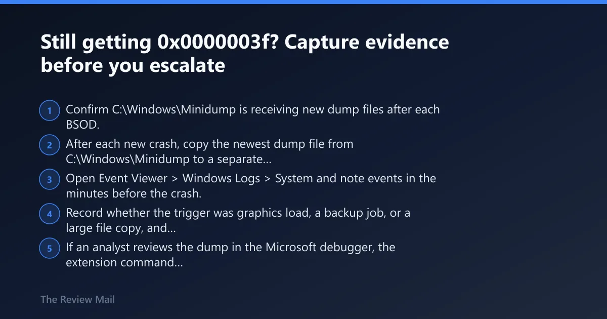 Steps: Still getting 0x0000003f? Capture evidence before you escalate
