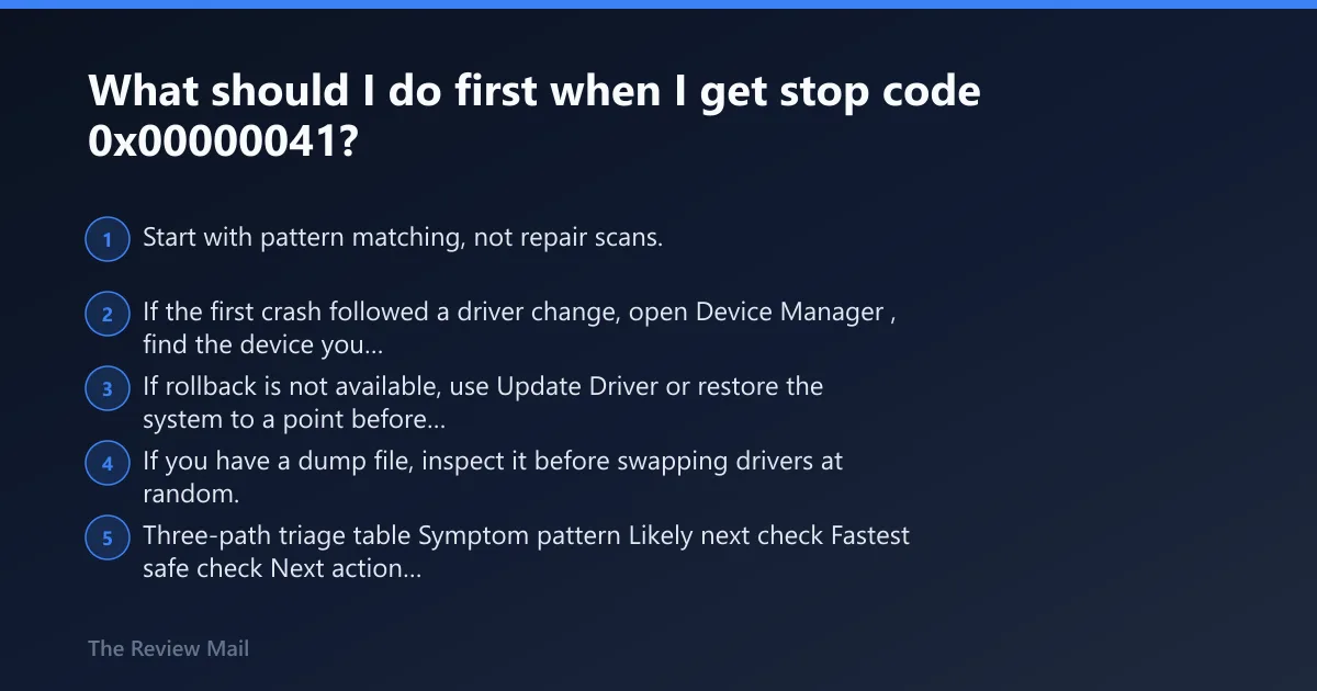 Steps: What should I do first when I get stop code 0x00000041?