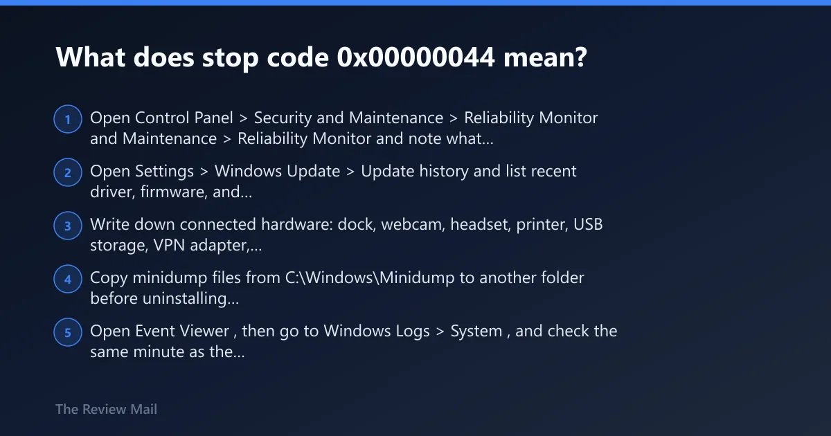 Steps: What does stop code 0x00000044 mean?