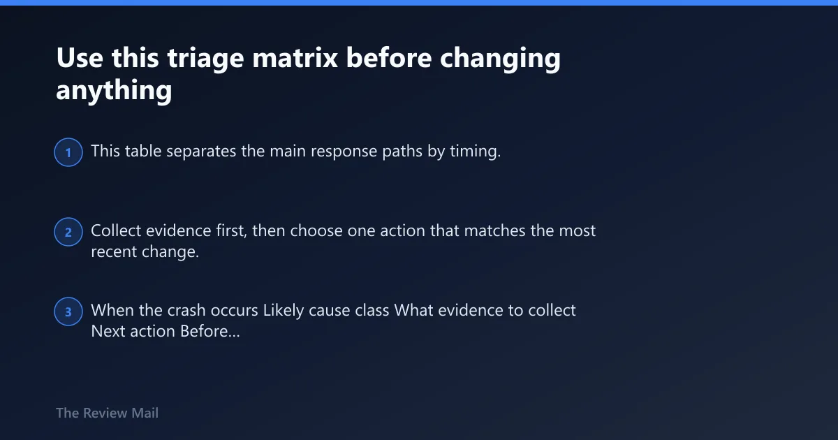 Steps: Use this triage matrix before changing anything