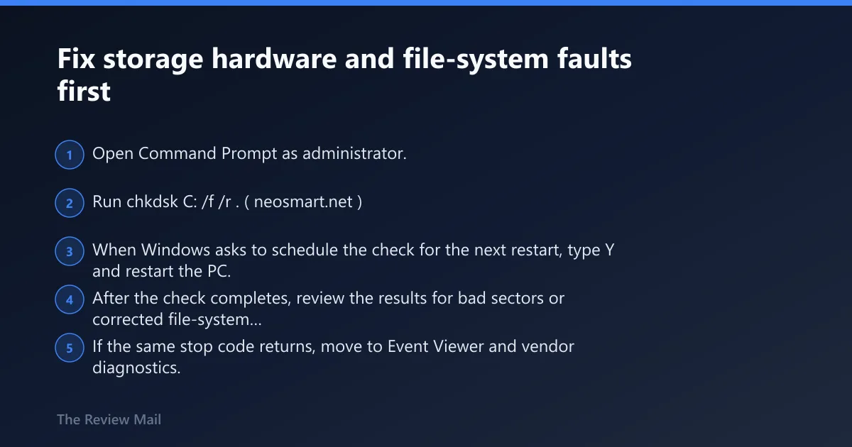 Steps: Fix storage hardware and file-system faults first