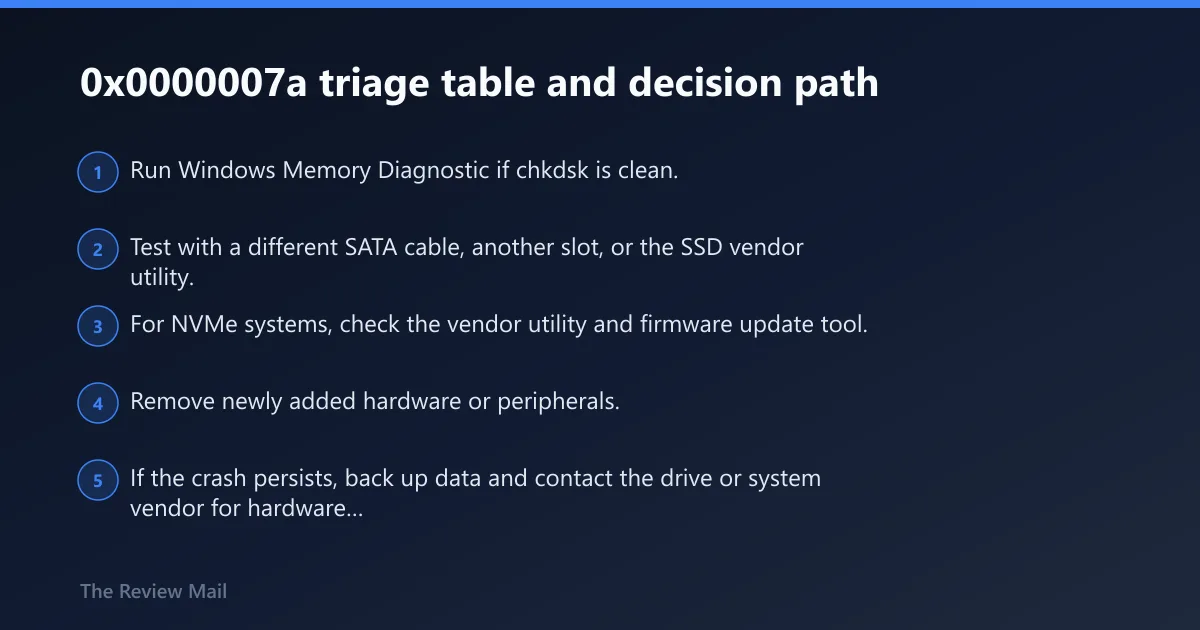 Steps: 0x0000007a triage table and decision path