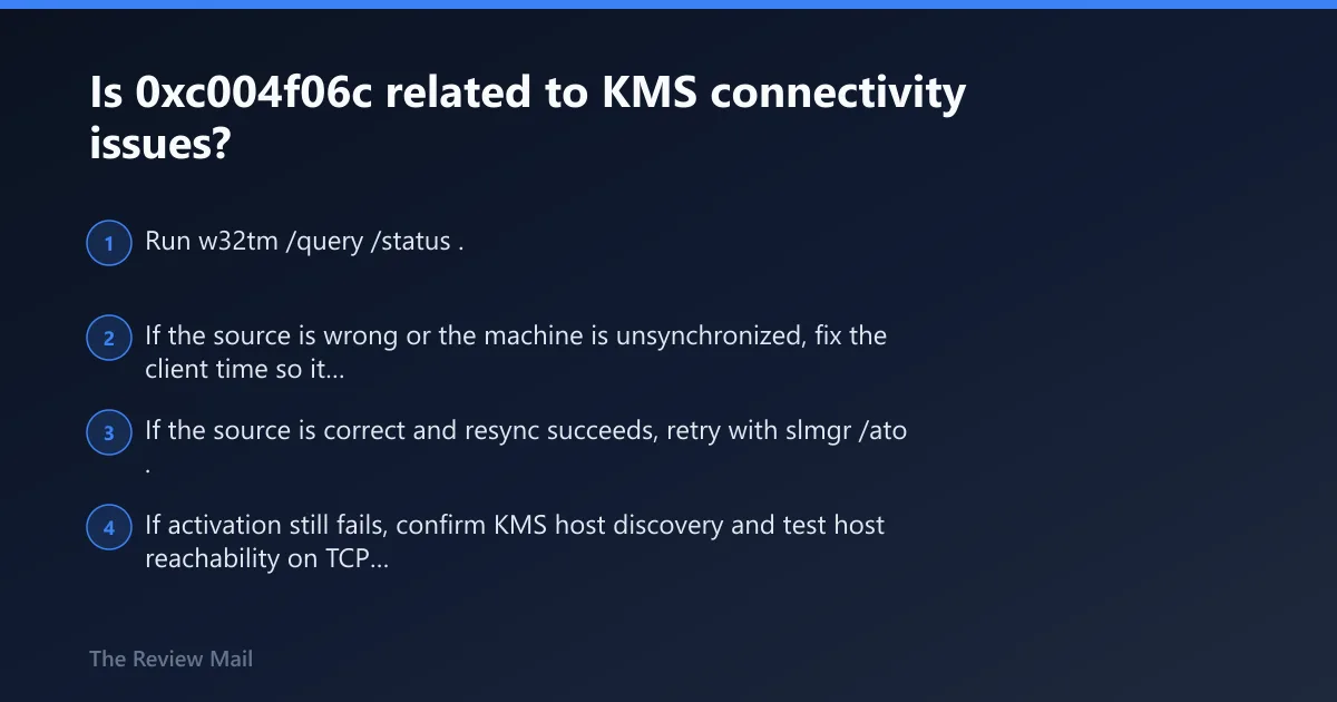 Steps: Is 0xc004f06c related to KMS connectivity issues?