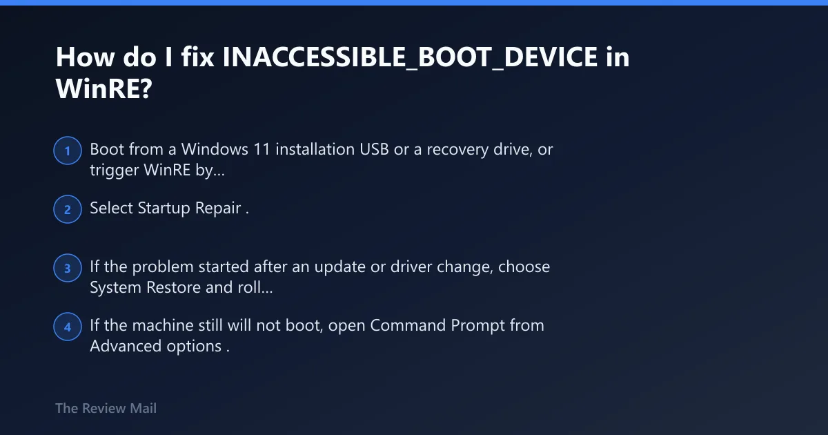 Steps: How do I fix INACCESSIBLE_BOOT_DEVICE in WinRE?