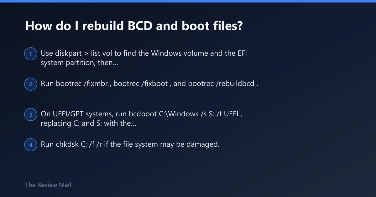 Steps: How do I rebuild BCD and boot files?