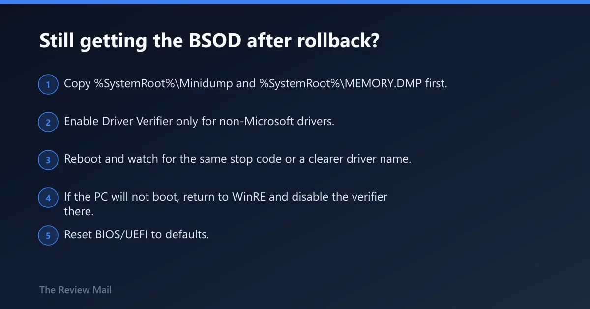 Steps: Still getting the BSOD after rollback?
