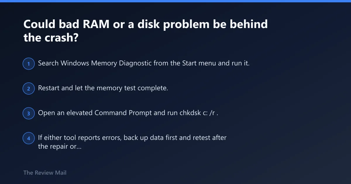 Steps: Could bad RAM or a disk problem be behind the crash?