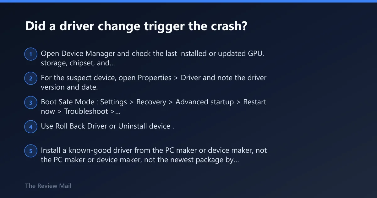 Steps: Did a driver change trigger the crash?