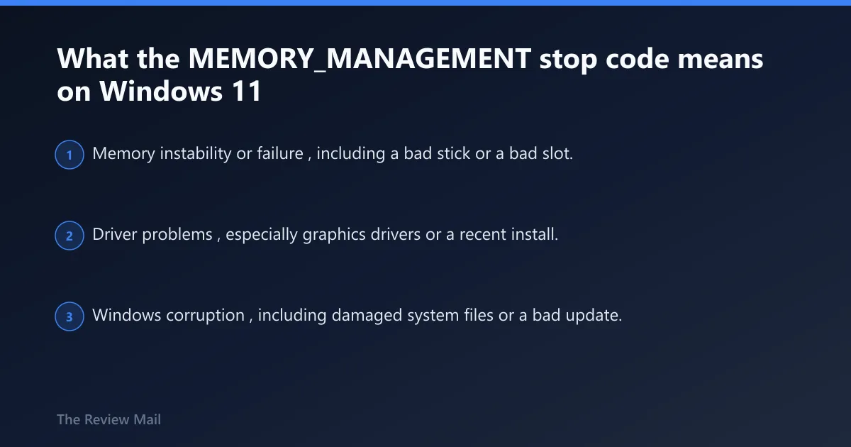Steps: What the MEMORY_MANAGEMENT stop code means on Windows 11