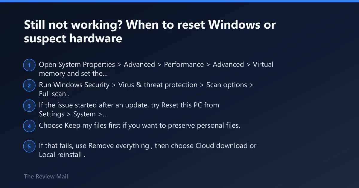 Steps: Still not working? When to reset Windows or suspect hardware