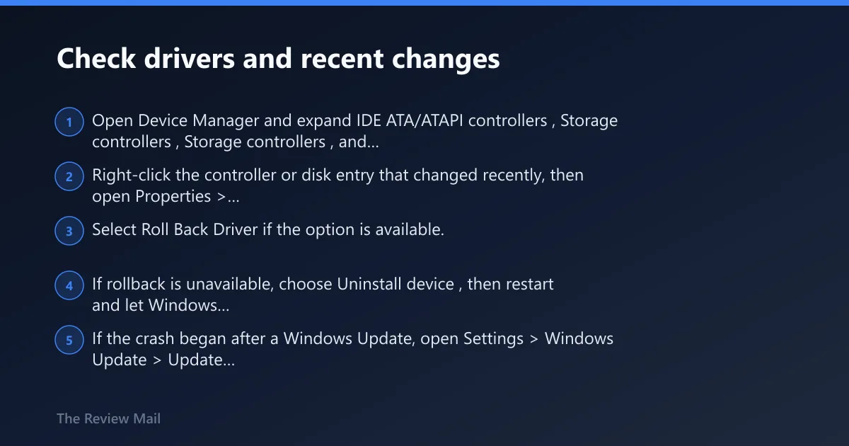 Steps: Check drivers and recent changes