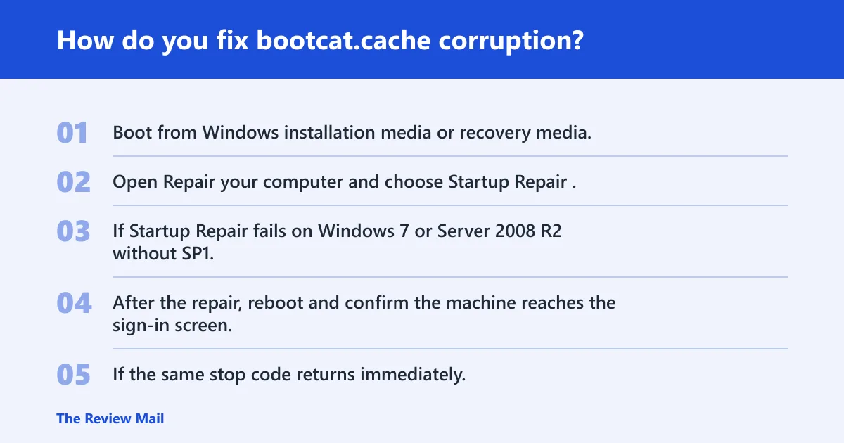 Steps: How do you fix bootcat.cache corruption?