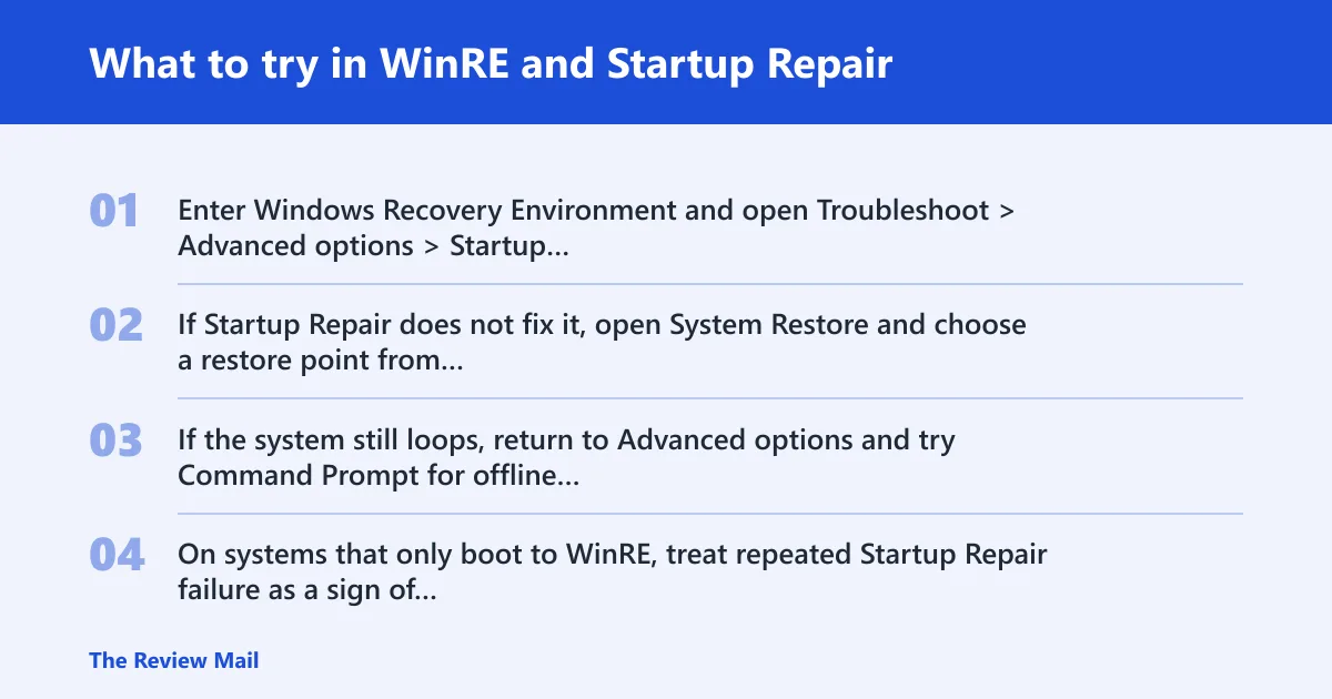 Steps: What to try in WinRE and Startup Repair