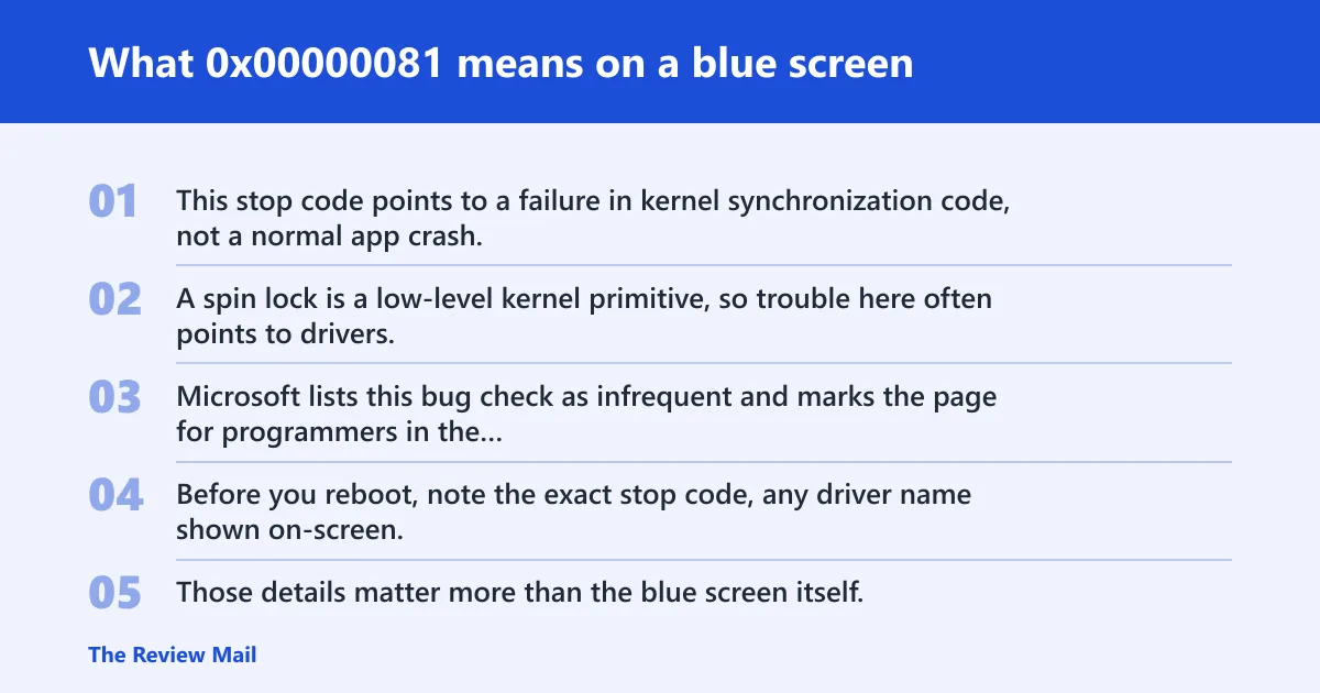 Steps: What 0x00000081 means on a blue screen