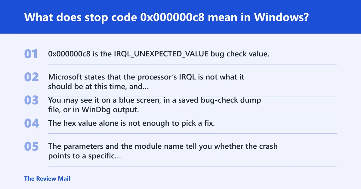 Steps: What does stop code 0x000000c8 mean in Windows?