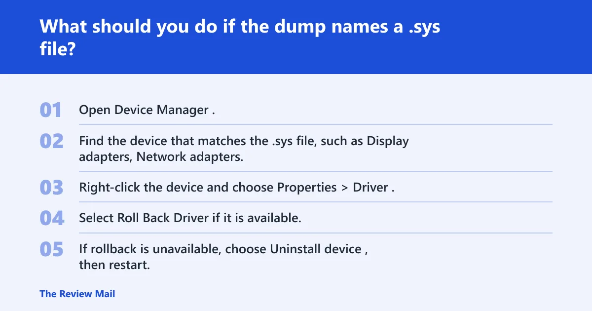 Steps: What should you do if the dump names a .sys file?
