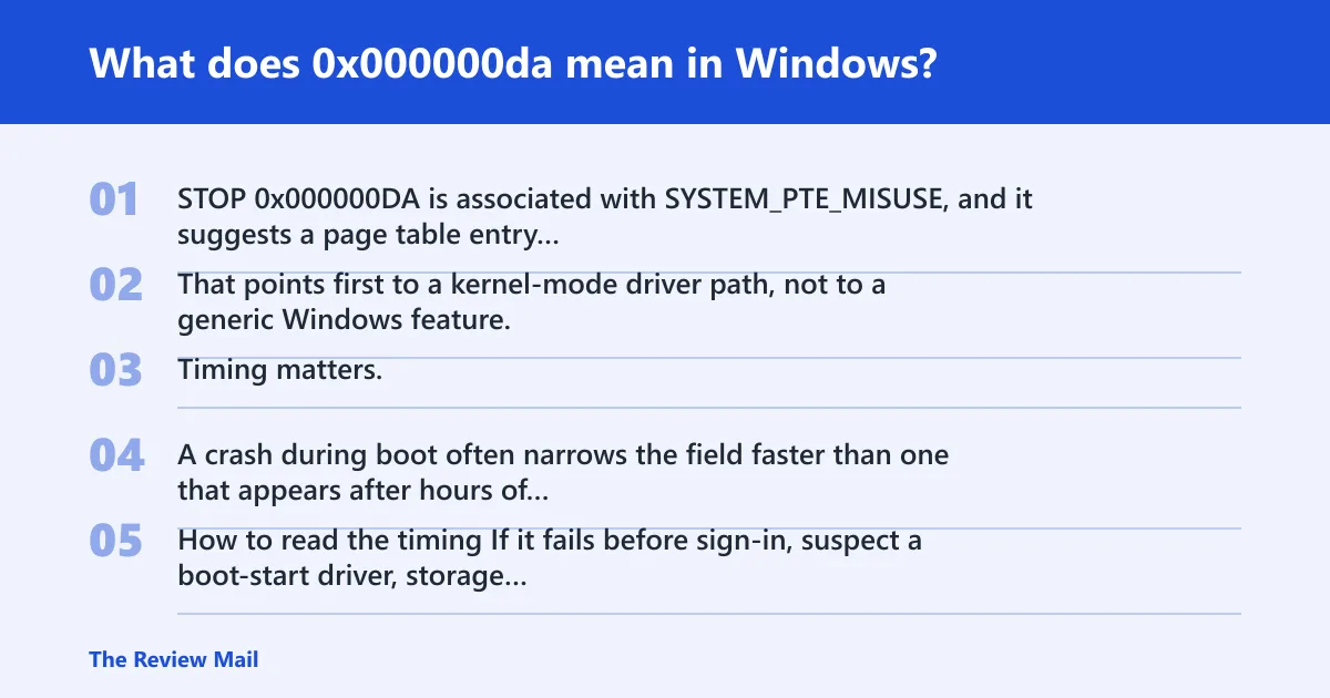 Steps: What does 0x000000da mean in Windows?