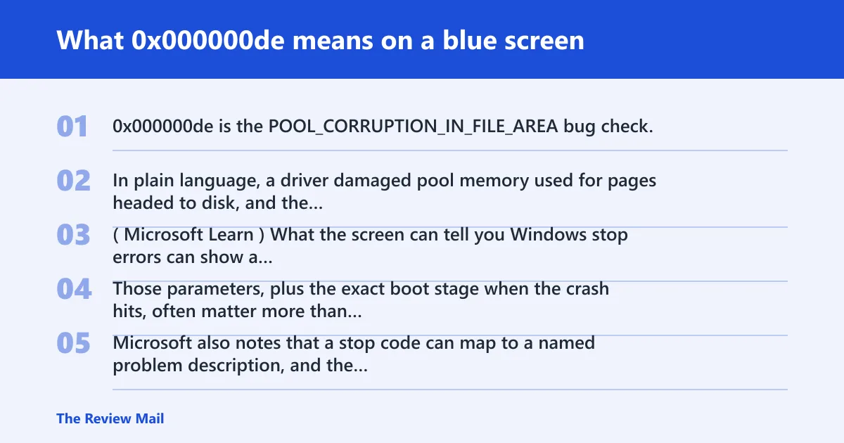 Steps: What 0x000000de means on a blue screen