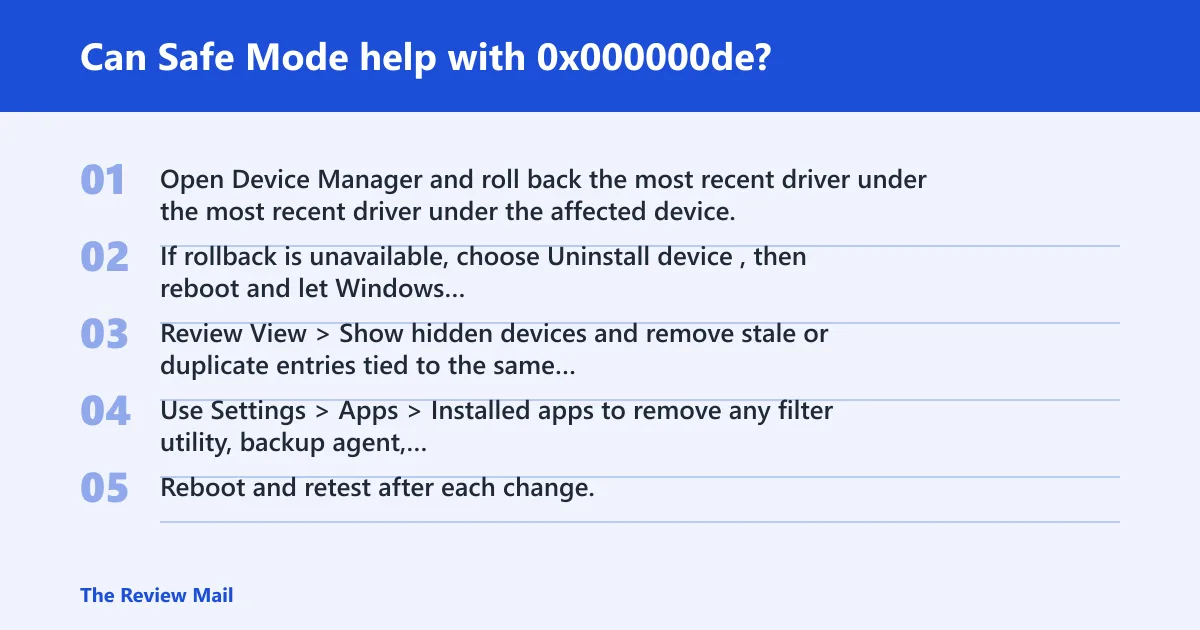 Steps: Can Safe Mode help with 0x000000de?