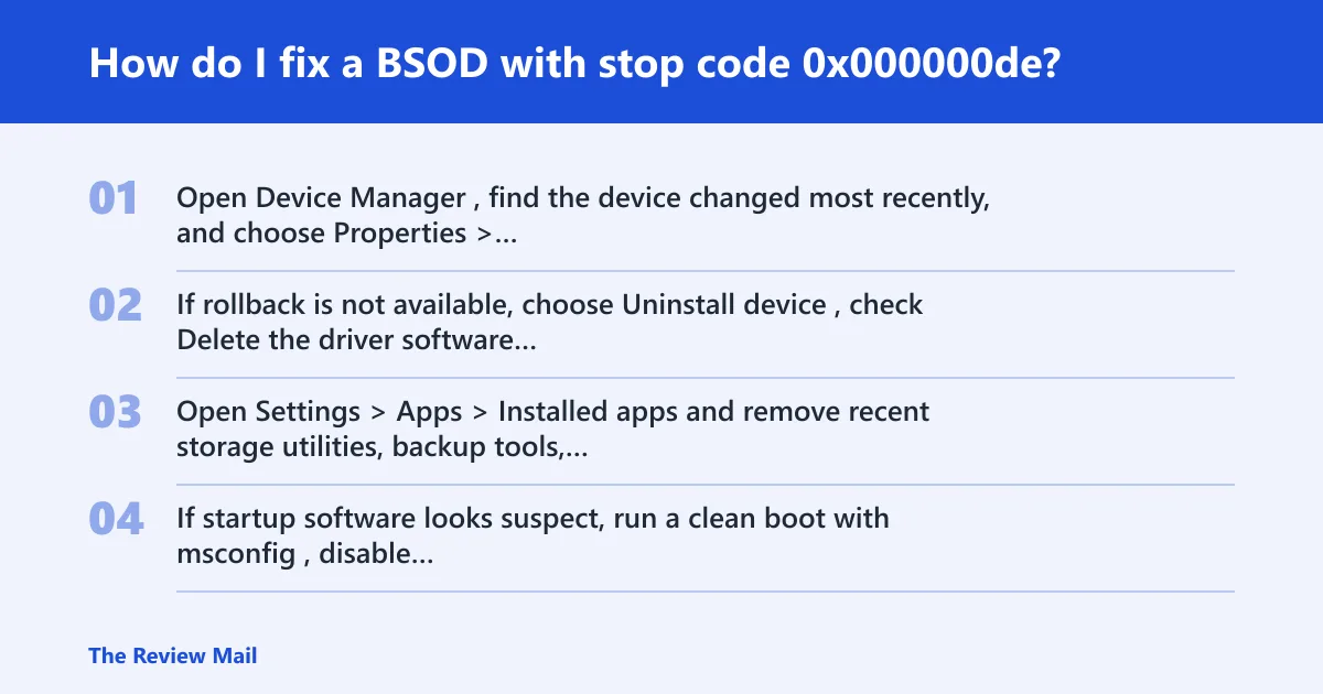 Steps: How do I fix a BSOD with stop code 0x000000de?