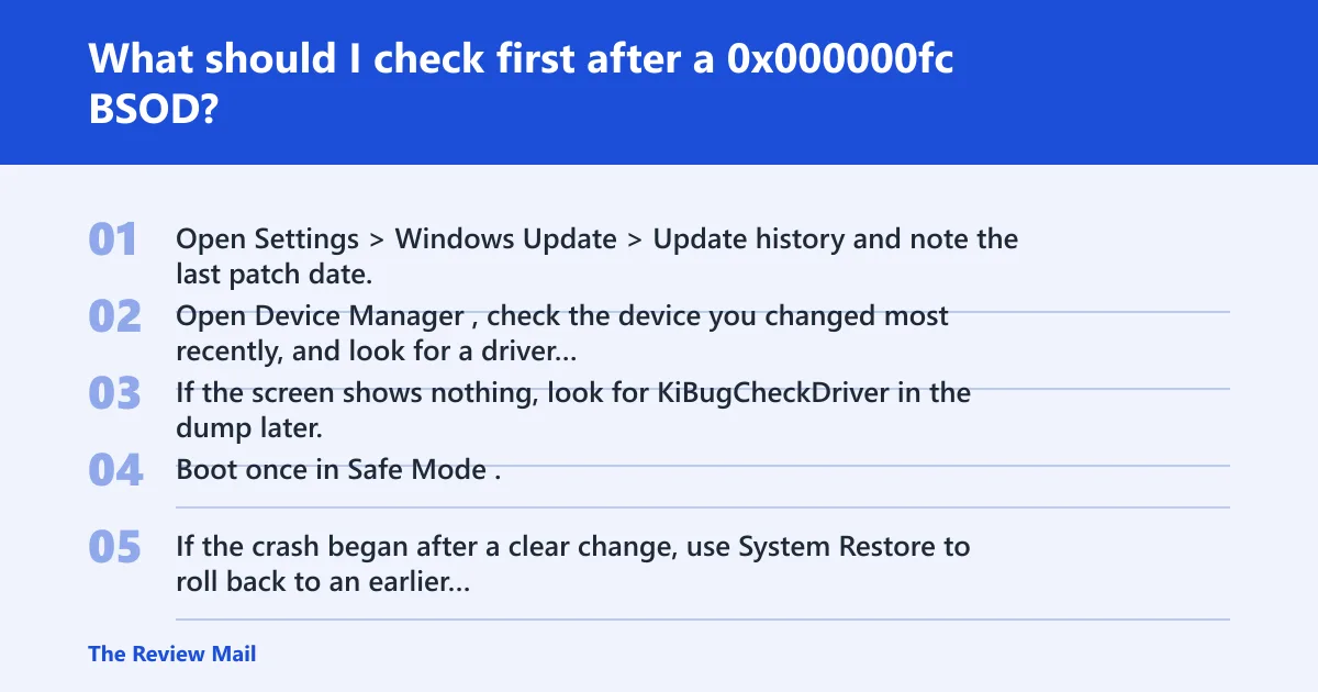 Steps: What should I check first after a 0x000000fc BSOD?