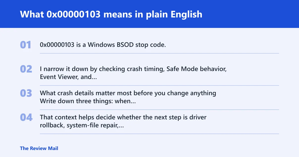 Steps: What 0x00000103 means in plain English