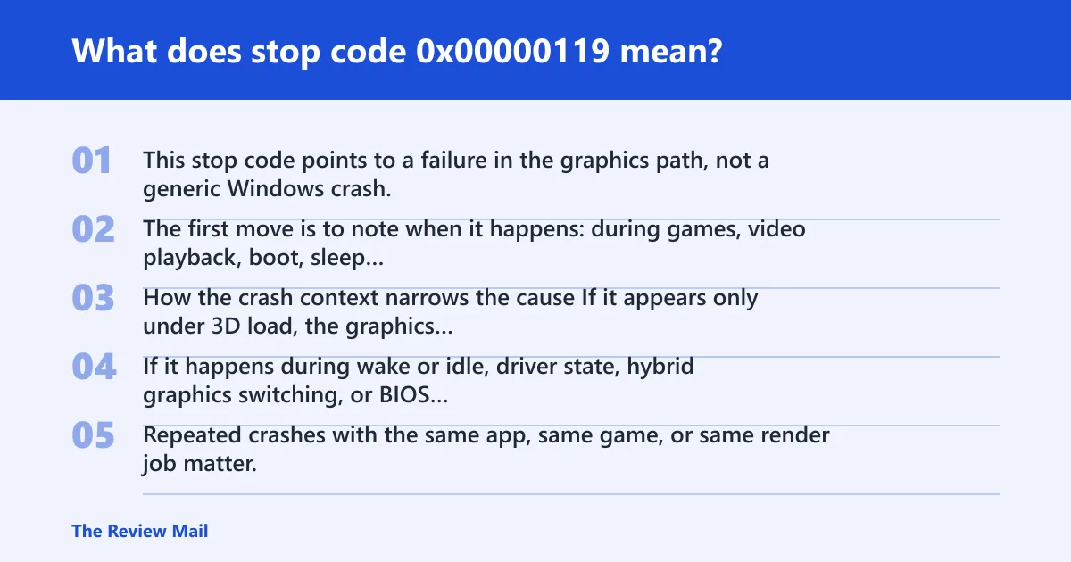 Steps: What does stop code 0x00000119 mean?