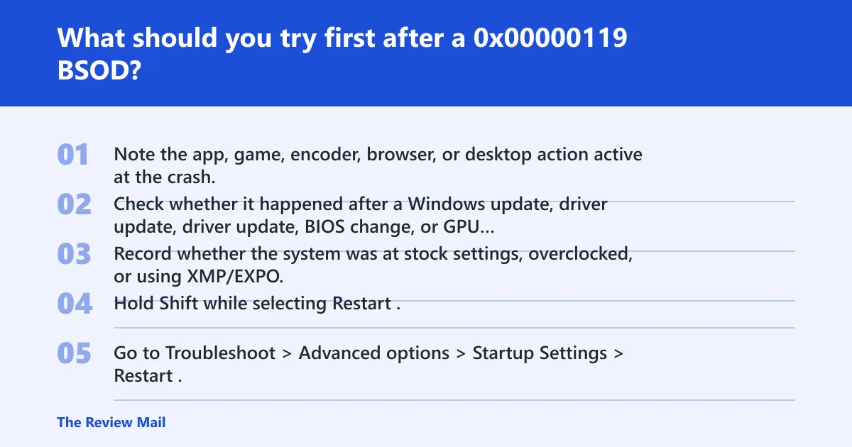 Steps: What should you try first after a 0x00000119 BSOD?