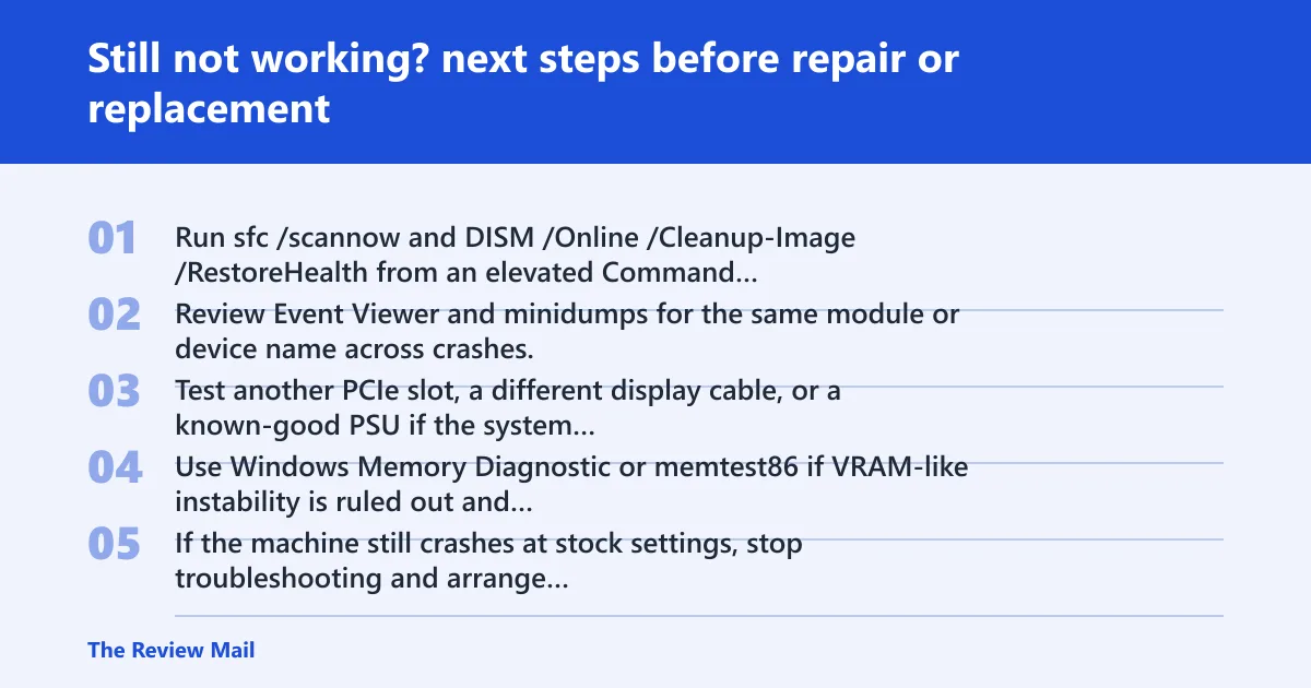 Steps: Still not working? next steps before repair or replacement