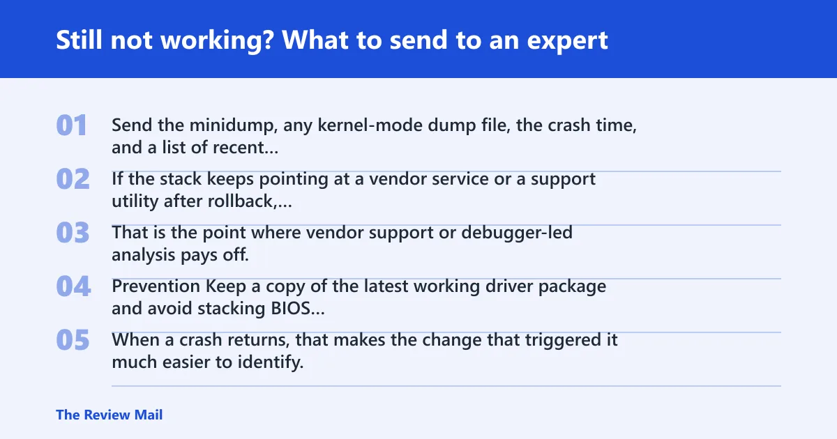 Steps: Still not working? What to send to an expert
