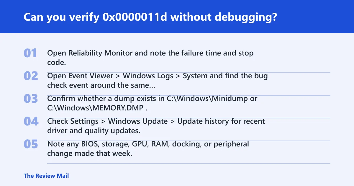Steps: Can you verify 0x0000011d without debugging?
