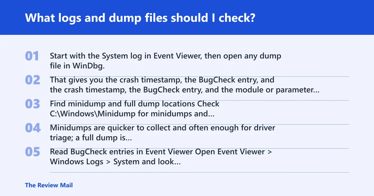 Steps: What logs and dump files should I check?