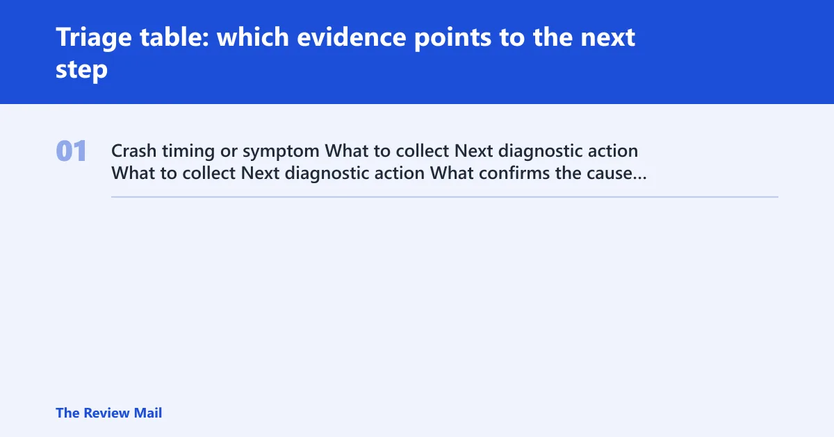 Steps: Triage table: which evidence points to the next step