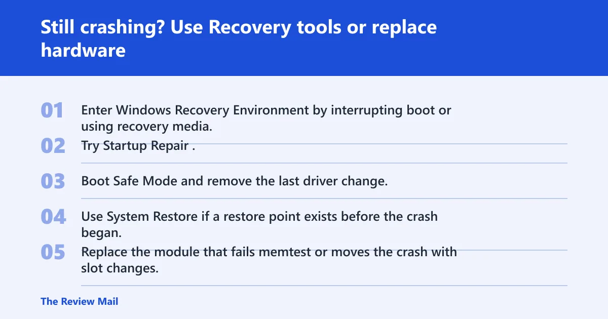 Steps: Still crashing? Use Recovery tools or replace hardware