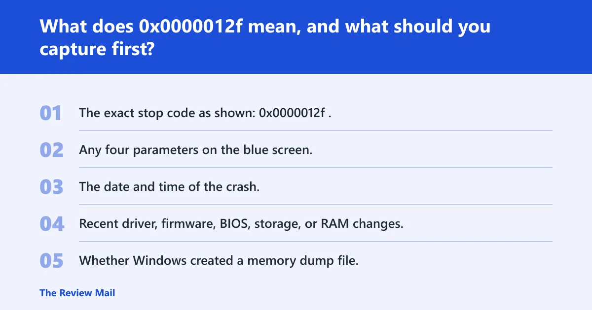 Steps: What does 0x0000012f mean, and what should you capture first?