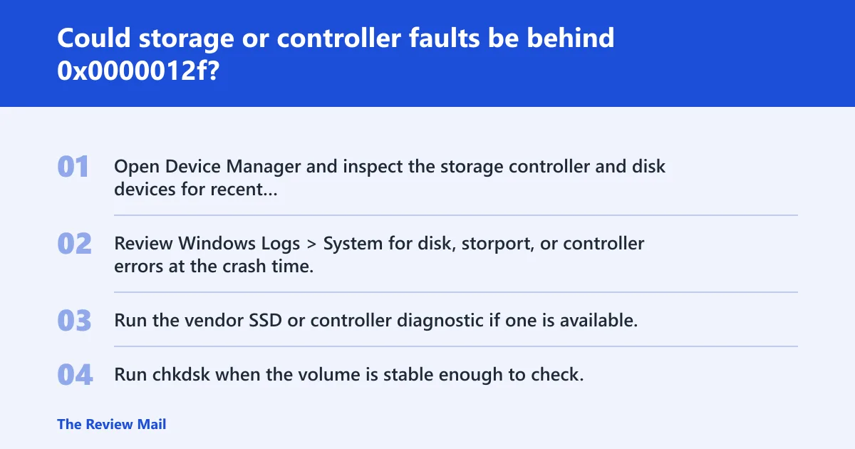 Steps: Could storage or controller faults be behind 0x0000012f?