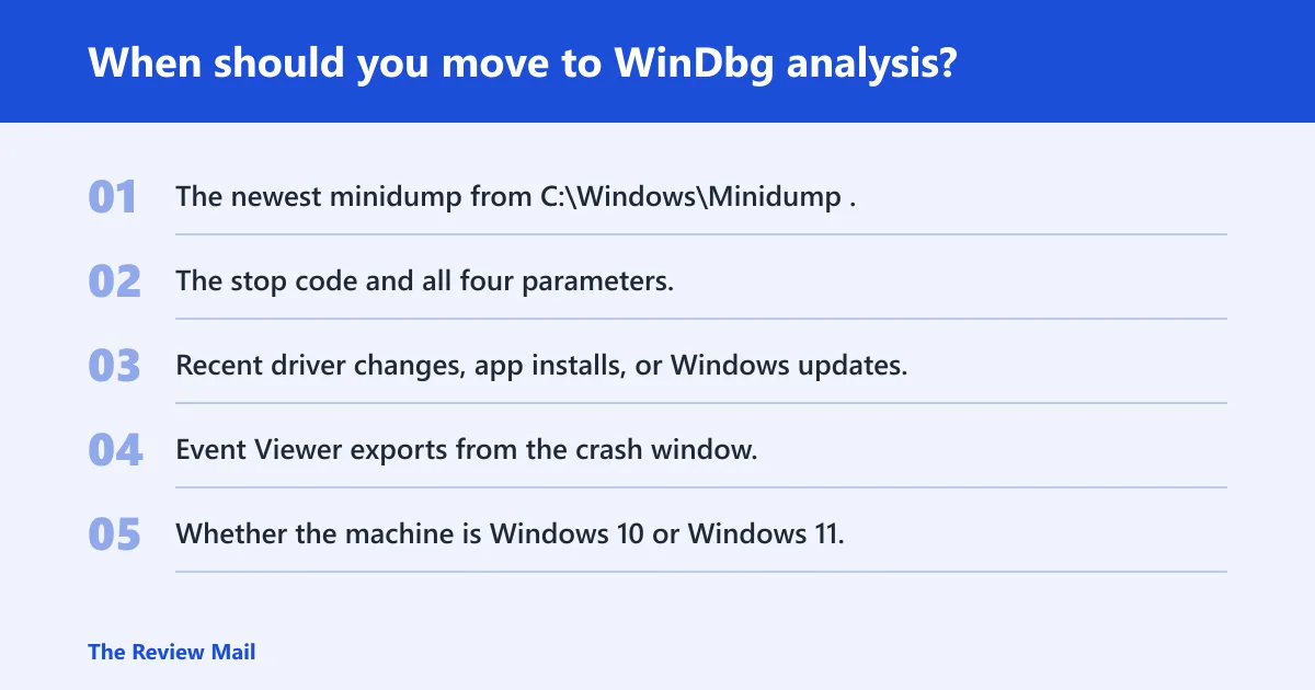 Steps: When should you move to WinDbg analysis?
