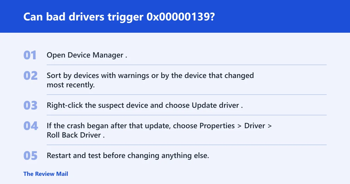 Steps: Can bad drivers trigger 0x00000139?