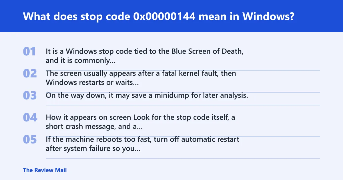 Steps: What does stop code 0x00000144 mean in Windows?