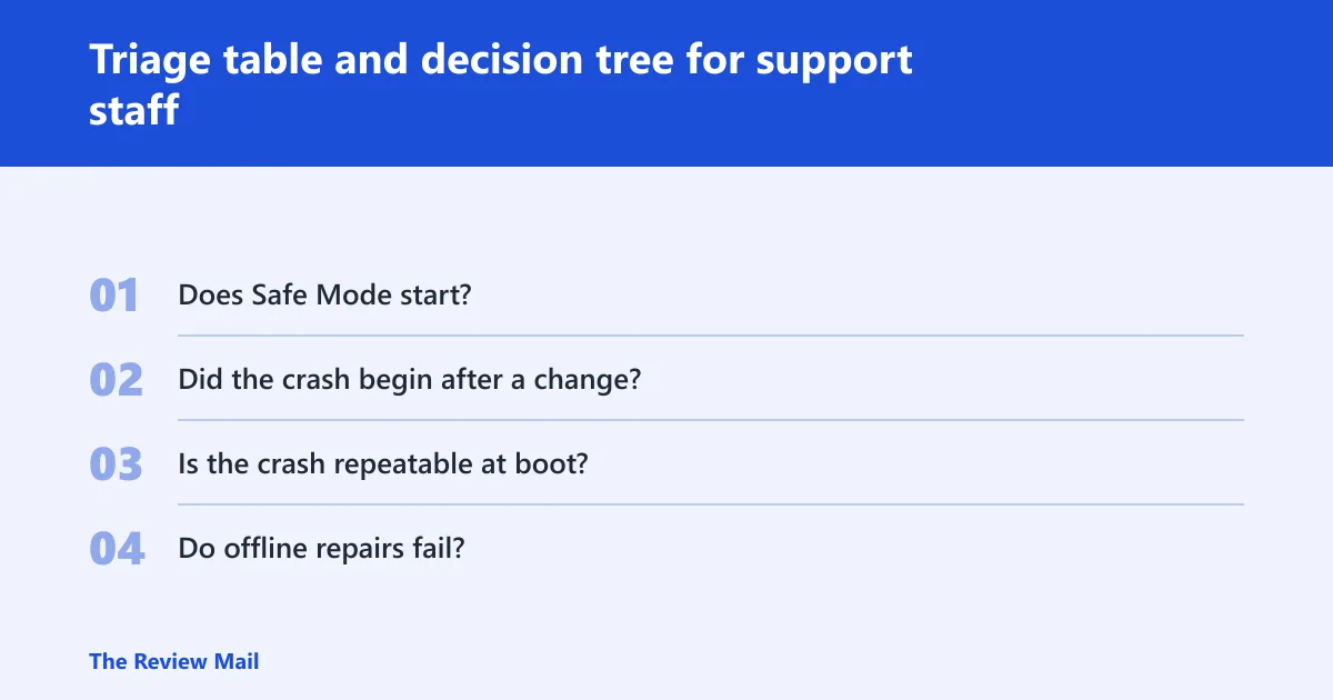 Steps: Triage table and decision tree for support staff