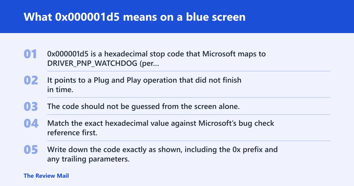 Steps: What 0x000001d5 means on a blue screen