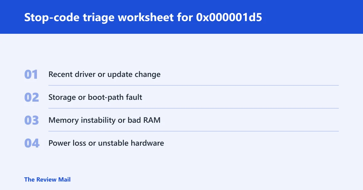 Steps: Stop-code triage worksheet for 0x000001d5