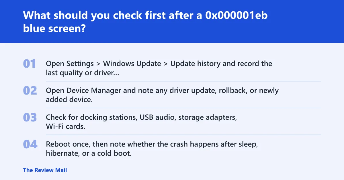Steps: What should you check first after a 0x000001eb blue screen?