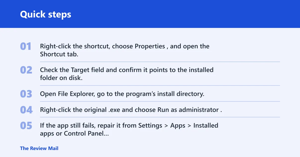 Quick steps: One app only: check the shortcut and the app itself