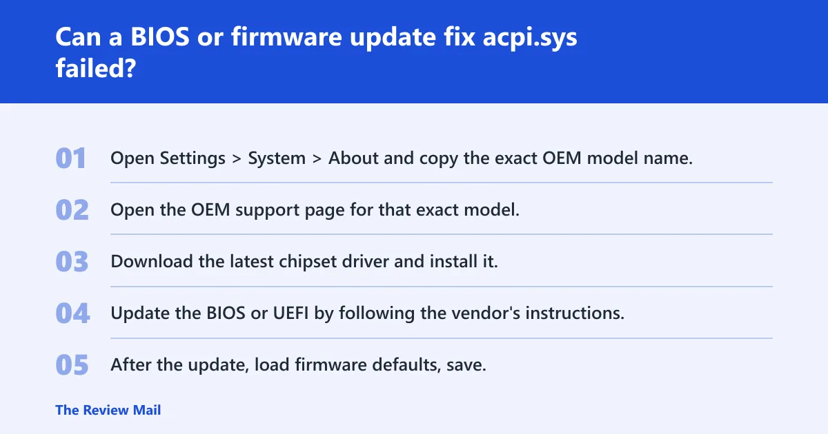 Steps: Can a BIOS or firmware update fix acpi.sys failed?