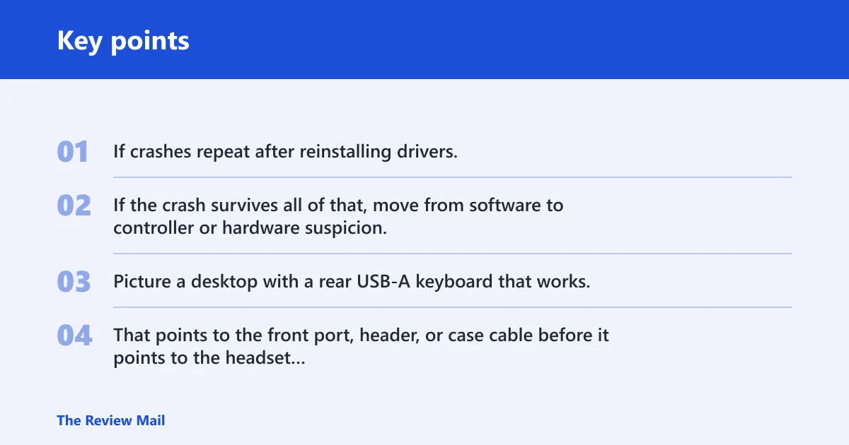 Key points: USB crash isolation checklist